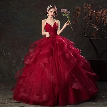 Вино-буйни червени рокли 2021 Луксозно парти, за абитуриентски бал с V-образно деколте дължина до пода Бална рокля Елегантна Спагети Каишка Реколта рокли