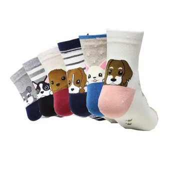 1 Чифт женски чорапи Памучни Есенно-зимни цветни шарени чорапи с животни За дами и жени, Забавен cartoony чорап Мопс