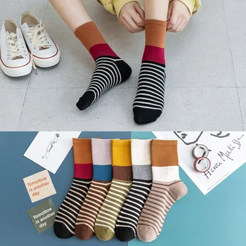 10 парчета = 5 чифта женски памучни чорапи Нов стил за есента и зимата Модни творчески шарени дамски чорапи в тон