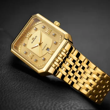 2021 Мъжки Луксозни Златен часовник от Неръждаема Стомана Най-добрата Марка Женева Правоъгълни Кварцови часовници за Мъже, Бизнес часовници Мъжки Relogio Masculino