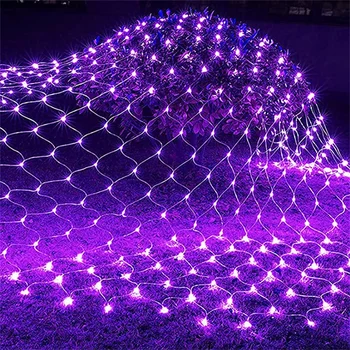 3*2 М Лилаво Хелоуин Чиста Светлина Plug LED Purple Pink Мрежест Мрежест Струнен Светлина Коледна Гирлянда За Декор на Градинските Дървета и Храсти