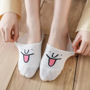 5 Двойки Богатите Забавни изрази Сладък Дамски чорапи Комплект За жени Персонализирани усмивка Kawai За момичета Calcetines Силикон нескользящий дизайнер