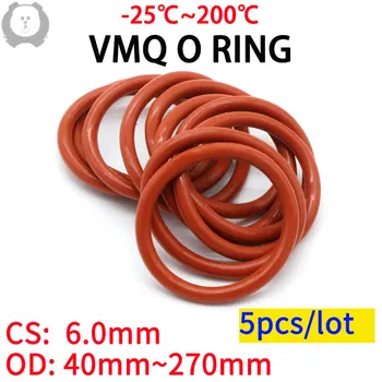 5шт Червена поставянето на силиконов пръстен VMQ CS 6 mm OD 40 ~ 270 mm Силиконовата уплътнение за запечатване пръстени хранително качество Гумени о-пръстен vmq асортимент от инструменти за кондициониране на въздуха