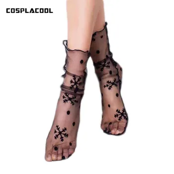[COSPLACOOL]Прозрачни тънки секси чорапи от сребърна прежда с диаманти/точки Дамски чорапи с ръбове Meias Harajuku Креативни модни Кальцет