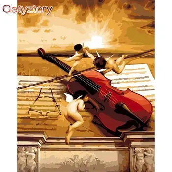 GATYZTORY Картина на Номерата На Цигулка И Фигурка на Ангел Живопис По Номера Ръчно Рисувани САМ Подарък 60x75 см Рамка За домашен интериор произведение