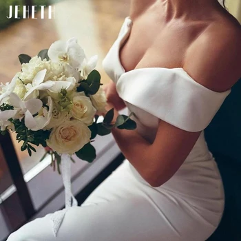 JEHETH Елегантни сатенени сватбени рокли на Русалка с открити рамене за жените 2022 Скъпа дантела с отворен гръб шаферски Рокли robe de mariée