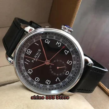 Parnis 42 мм сребърен корпус черен циферблат GMT арабската етикет на прозореца датата на хлебна неръждаема стомана за мъже-добрите бизнес автоматични механични часовници