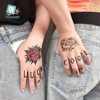Rocooart най-Новата Готина Тъмна и Пънк-Стилна Индийски цвете Дизайнерска Временна Фалшива Стикер с татуировка на Ръката и пръстите Водоустойчив Татуировка
