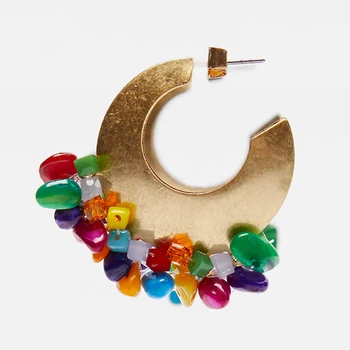 Vedawas ZA Магазин на природата Обеци-пръстени от мъниста за жени Модни метални цветни обеци-карамфил под формата на кръг Празнични декорации Подарък за парти