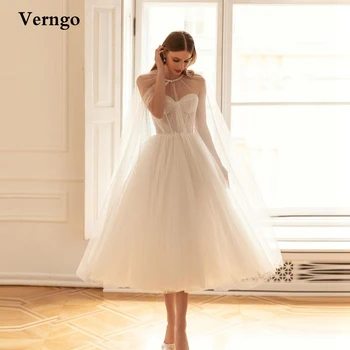 Verngo Реколта сватбени рокли с дължина до чаена линия с жакетом на точки от тюл със сърце Сватбена вечерна рокля 2022 Robe de Mariage