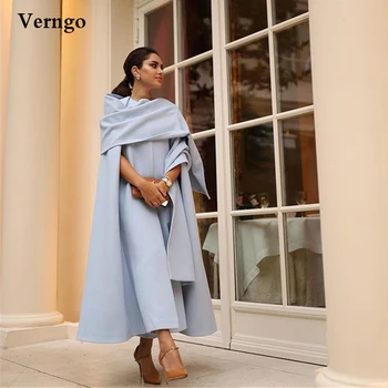 Verngo Скромни Саудитски арабски дамски официални рокли Светло синьо атласное елегантна рокля за бала с Дължина до щиколоток, Дълго наметало, вечерна рокля