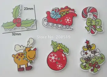 WBNAGE 2-луночные смесени Коледни копчета с фиксирана облегалка на Случаен принцип 50 броя за партита декоративни копчета от дърво