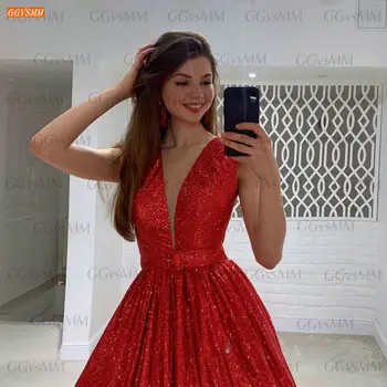 Блестящи червени Вечерни рокли За партита 2021 Vestidos De Fiesta De Noche Без ръкави Женски светоотражающее рокля По Поръчка Robe De Soirée