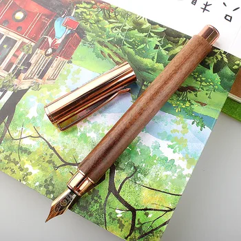 висококачествена Писалка от палисандрово дърво 0,5 мм Тънка писалка с чанта за писалка Бутален Преобразувател на Плавен Ляв и Десен Писмено Инструмент