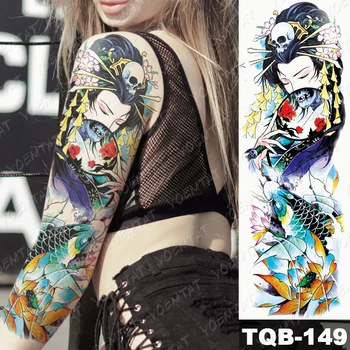 Голяма Татуировка на ръкава ръцете на Японската Гейша Водоустойчив Временна Татуировка Стикер с талия за краката Боди-арт Пълна фалшива татуировка За жени и мъже