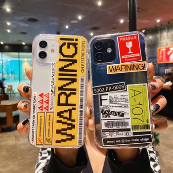 Гореща популярна етикета на марката предупреждение прозрачен калъф за телефон със защита от падане прозрачен мек калъф за iphone 7 8 plus 12 Pro Max 11 MAX X XR XS на Кутията