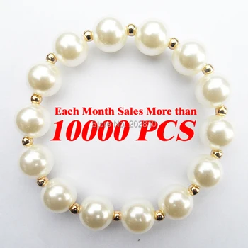 Гореща разпродажба на най-ниски цени бяла кръгла 12 mm перла гривна и бижута с влязат с украшения-гривни,модерен гривна от перли мъниста златен цвят