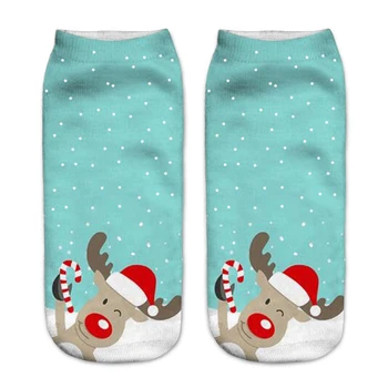 Дамски 3D Коледни чорапи Унисекс Карикатура Лосове Снежен Дядо Жените Чорапи с ниско деколте и глезените Коледни чорапи Calcetines Mujer