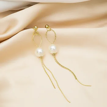 Дамски модни Прости Дълги Обици с перли с пискюли 2021 Корейски Темперамент Жена Дата на Сватбата Златната Линия Бижута Обици