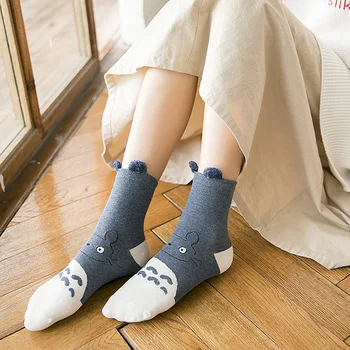 Дамски мультяшные японски модни чорапи Тоторо от жаккардового памук, се слепват един за коса, сладки чорапи, розово Случайни подарък за домашни любимци за момичета, чорапи Kawaii