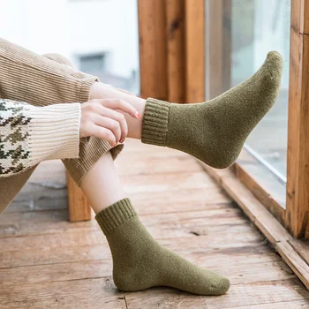 Дамски мъжки Класически есенно-зимни чорапи Плюс кадифе дебели чорапи със средна дължина, Обикновена кърпи за секс Хавлиени Основни ежедневни чорапи