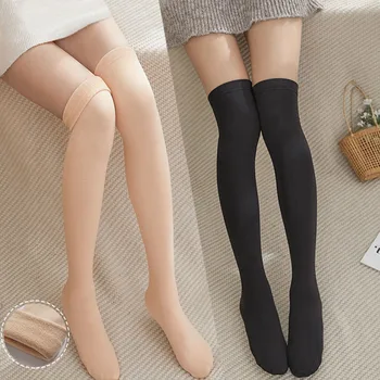Дамски обикновен универсален дебели чорапи до прасците Плюс флисовые чорапи в стил колеж Чорапи до коляното за момичета топлинна бельо