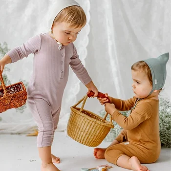 Детски ластични боди Пролет Есен с дълъг ръкав Вязаный хлопчатобумажный Гащеризон Дрехи за новородени