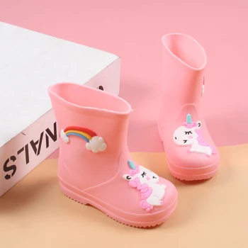 Дъждовни ботуши За деца Годишно момиче Сладко 3D Еднорог Водоустойчив обувки, Детски обувки за момчета PVC Детска водна обувки Дождевики