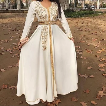 Елегантен Марокански кафтан на Бели вечерни рокли с дълги ръкави 2022 за жени Вечерни арабски мюсюлмански вечерни рокли Абая vestidos EV170