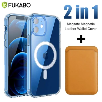 За магнитно Безжично Зарядно своята практика Magsafe За iPhone 13 12 11 Pro Max Mini Задната кожена карта в портфейла XR XS Max 8 7 Plus SE 2020