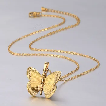Златен Цвят, Висулка Пеперуда Колиета За жени Колие От Неръждаема Стомана Брънка от Веригата Красиви Бижута на Едро Горещите Модни LDN310