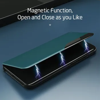 Кожен калъф за мобилен телефон с мек прозорец Smart View за Xiaomi Poco X3 Pro X 3 NFC Калъф PocoX3 Pro Магнитен Държач Книгата калъф 6,67