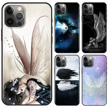 Крилата на Ангела на Калъф за мобилен телефон iPhone 12 Mini 11 Pro X XS Max XR 8 7 6 6 S Plus SE Черно TPU Fundas Силиконов калъф за носене-калъф Capa