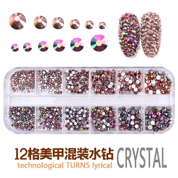 Кутия за нокти Смесени Цветове с плоска заден панел AB Кристални Кристали за нокти 3D Блясък Диамантени Бижута за нокти Скъпоценни камъни