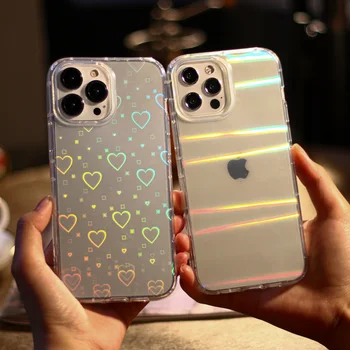 Лазерно Сърцето си за любовта Прозрачен Калъф за телефон за iPhone 13 11 12 Pro Max Калъф Силиконов калъф за iPhone XS Max SE 2020 X XR 6 6 S 8 7 Plus на Седалките
