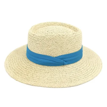 летни дамски шапки с широка периферия и кръгла горна част на колана сламени шапки от слънцето цвят каки, черна защита от слънцето, всеки ден плажни сламени шапки от слънцето
