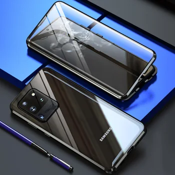 Магнитен Адсорбционный Стъклен Калъф за Samsung S21 Plus Ултра Метален Магнит флип-надолу Защитно покритие за Samsung S30 Plus Ultra Корпуса