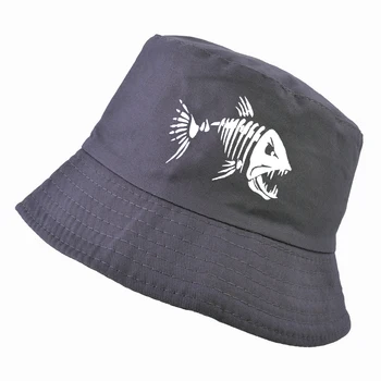 модни риболовна шапка Лятна ежедневни рибарски шапки на Мъже, жени панама солнцезащитная шапка Карикатура Рибешки кости шапка-кофа за дамски шапки