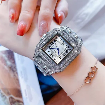 Модни часовници За жени Кварцов Механизъм Сребро Часовник от Неръждаема Стомана Дама, Подарък за Римския Дигитален Циферблат Bling Планински кристал, Рокля и Аксесоари