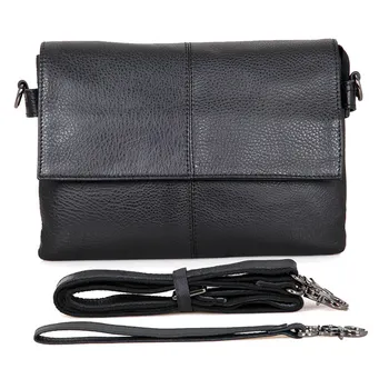 Мъжка чанта през рамо от естествена кожа, черен на цвят с 2-ма клатчами за iPad от телешка кожа с магнитно копче и капак чанта-месинджър