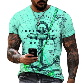 Мъжки Ежедневни свободна тениска с къси ръкави, Нова мъжка тениска голям размер с принтом на котвата, Модна тениска, мъжки блузи, тениски за мъжки дрехи