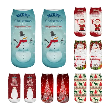 Нов 3D-печатни Коледен подарък на Дядо Коледа, Забавни чорапи Дамски къси мультяшные сладки чорапи с принтом Ежедневни забавни чорапи с ниска глезените