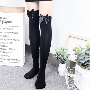 Нов Прием на Модерен Секси Женски момичета Найлон Еластични Чорапи Над Коляното Чорапи Чорапогащи С панделки на Бедрото високо качество