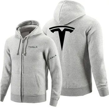 Нова hoody с логото на Tesla с цип За мъже качулки с цип Есенна hoody с качулка Зимни дълга модни и ежедневни облекла