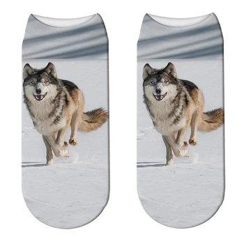 Нова мода 3D Печат Чорапи с вълк Женски стръмни и къси чорапи с животни Смешни чорапи с ниска глезените Карикатура Летни Кальцет