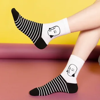 Нови дамски къси чорапи с изображение на главата на Памучни забавни хипстерские художествени чорапи на щиколотках Черни и бели дамски чорапи за момичета Забавен чорап Жена