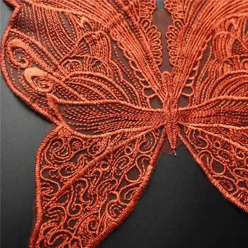 Оранжев Плат Апликация във формата на пеперуди Окото Лейси довършителни Бродирана яка Сватбена рокля Пришейте Нашивку за украса на рокли направи си САМ