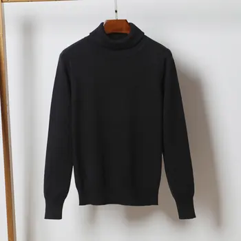 Основен 2021 Нов дамски пуловер Есен Зима Поло Плътен цвят Женски вязаный Топъл пуловер от висок Клас в Долната част на Върховете