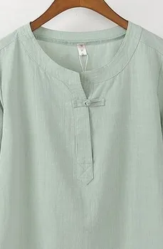 Памучен бельо риза Пролет Лято Дамски потници и блузи с дълъг ръкав три четвърти и без копчета