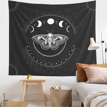пеперуда фаза на Луната гоблен стенен бохемски цигански кошмарен тапиз черно слънце магьосничество и предсказания украса на гоблен